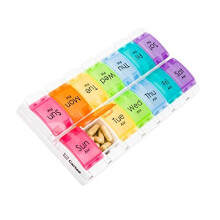 Weekly Pill Box Organiser Easy to Open 2 Times a Day Travel Tablet Box with Push Button Pop Open Design Medication Organiser for Vitamins