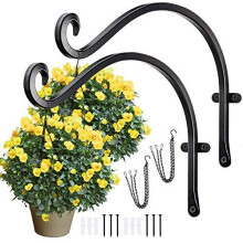 2 Pack 12 Inch Black Wall Hanging Hooks Heavy Duty Iron Wall Hanging Basket Brackets Plant Hooks with 2PCS Hanging Chains for Hanging Bird