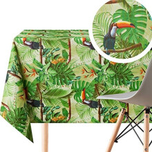 Green Tropical Jungle Wipe Clean Tablecloth Textil Look Rectangular 250x140 cm 98x55in 8 Seats Waterproof Vinyl PVC Wipeable Plastic Wax