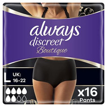 Discreet Boutique Incontinence Pants Women Large Size Black 16 High Absorbency Plus Pants 8 x 2 Packs Odour Neutraliser Softness and
