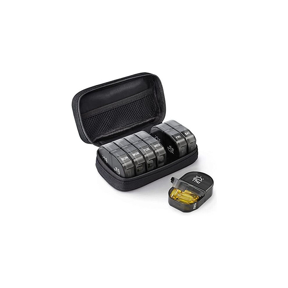 Auvon Canvas Bag Pill Boxes 7 Day 2 Times A Day Large Ampm Pill Box Organiser With Portable Zipper Cloth Bag For Holding Supplements Vitamins And