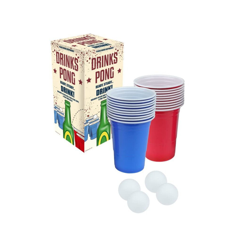 Henbrandt Beer Pong Game Set 24Piece Set 16Oz And Plastic Cups Pong Game Bar Games For Students Birthday Parties Hen Party Stag Do Summer Fun Blue/Red