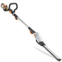 Cordless Pole Hedge Trimmer Telescopic Extendable Reach Cutter for Hedges Bushes Branches 20V Battery Dual Action Blades 135 Adjustable Trimmer Head