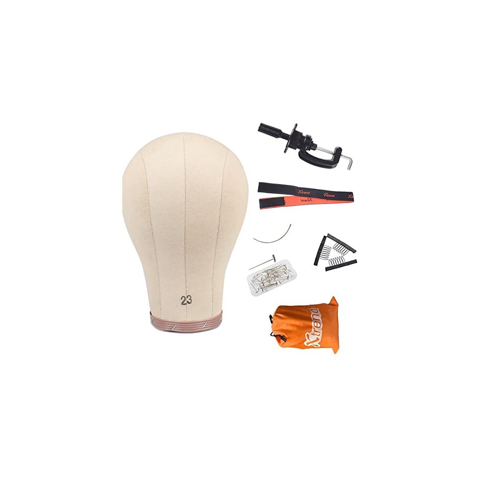 23 Inch Cork Canvas Head for Hair ExtensionLace WigsDisplay Cork Canvas Block Head Mannequin Manikin Head Wig StandHead DryerMaking Wig Drying Styling
