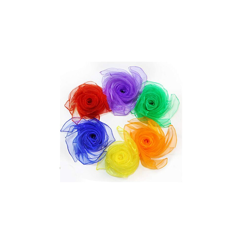 Novelty Place 12Pcs Dance Scarves Silk Square Juggling Scarves Music Movement Scarves Ideal Magic Tricks Performance Props Accessories 6 Colors24 X 24