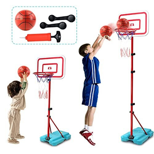 Kids Basketball Hoop and Stand Height AdjustableNet and Ball Outdoor ...