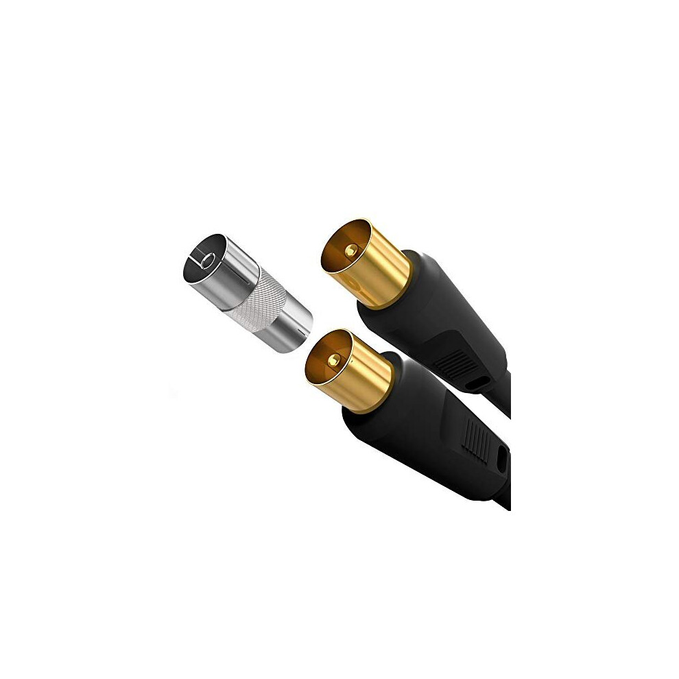 1M TV Aerial Coaxial Cable Male to Male Ancable Satellite Cable RF TV Antenna Coax Lead to PAL Male Gold Plated Connectors Black Flylead for SkySkyHD
