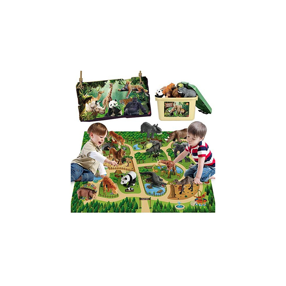 12 Pcs Safari Animals Figures Toys w 57x386 Large Activity Play Mat Realistic Jumbo Jungle Wild Zoo Animals Figurines Playset wElephant Giraffe Lion