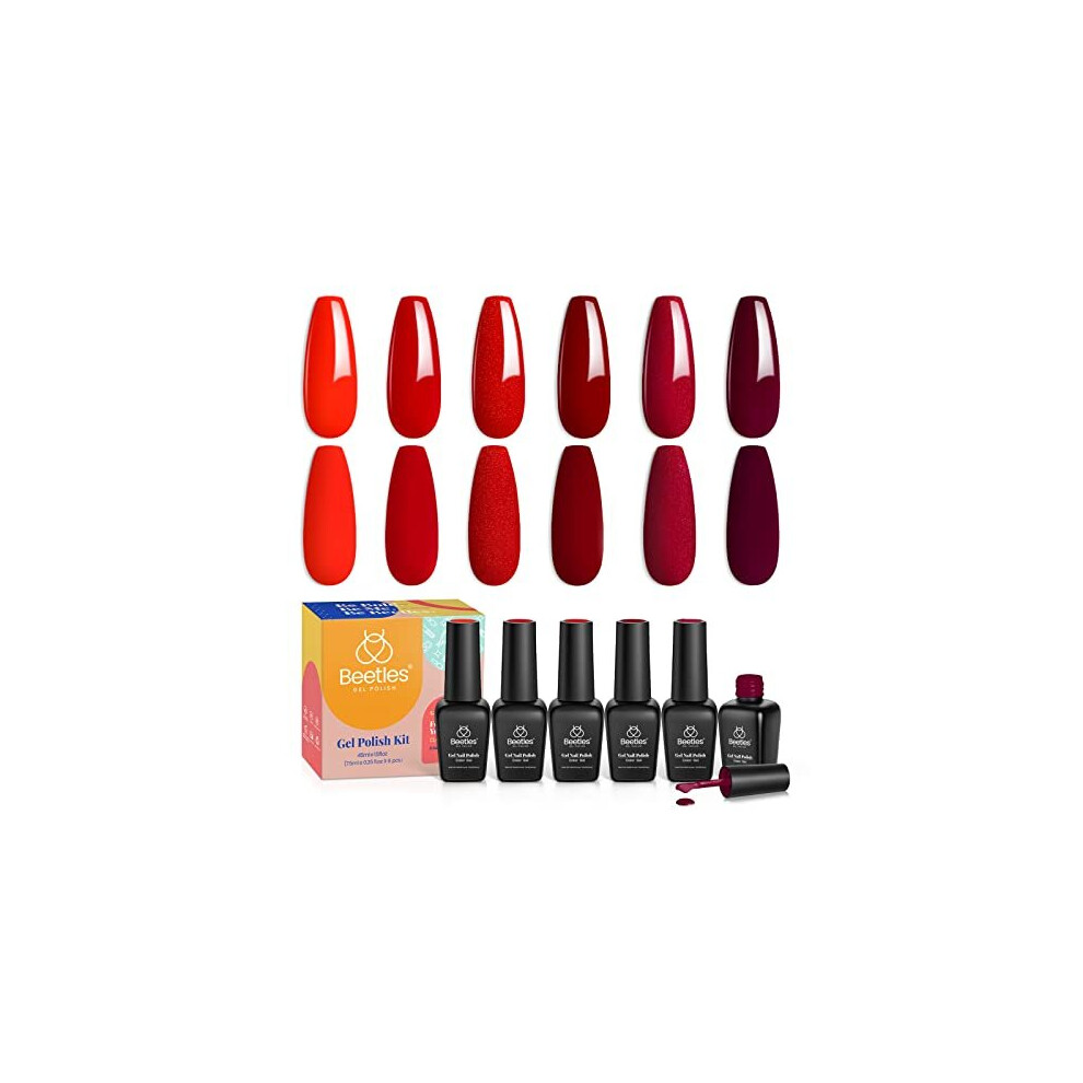 Beetles Bloody Mary Red Gel Nail Polish Set 6 Pcs Shimmer Red Burgundy Red Gel Polish Red Glitter Nail Polish Soak Off UV Nail Lamp Gel Nail Kit Nail