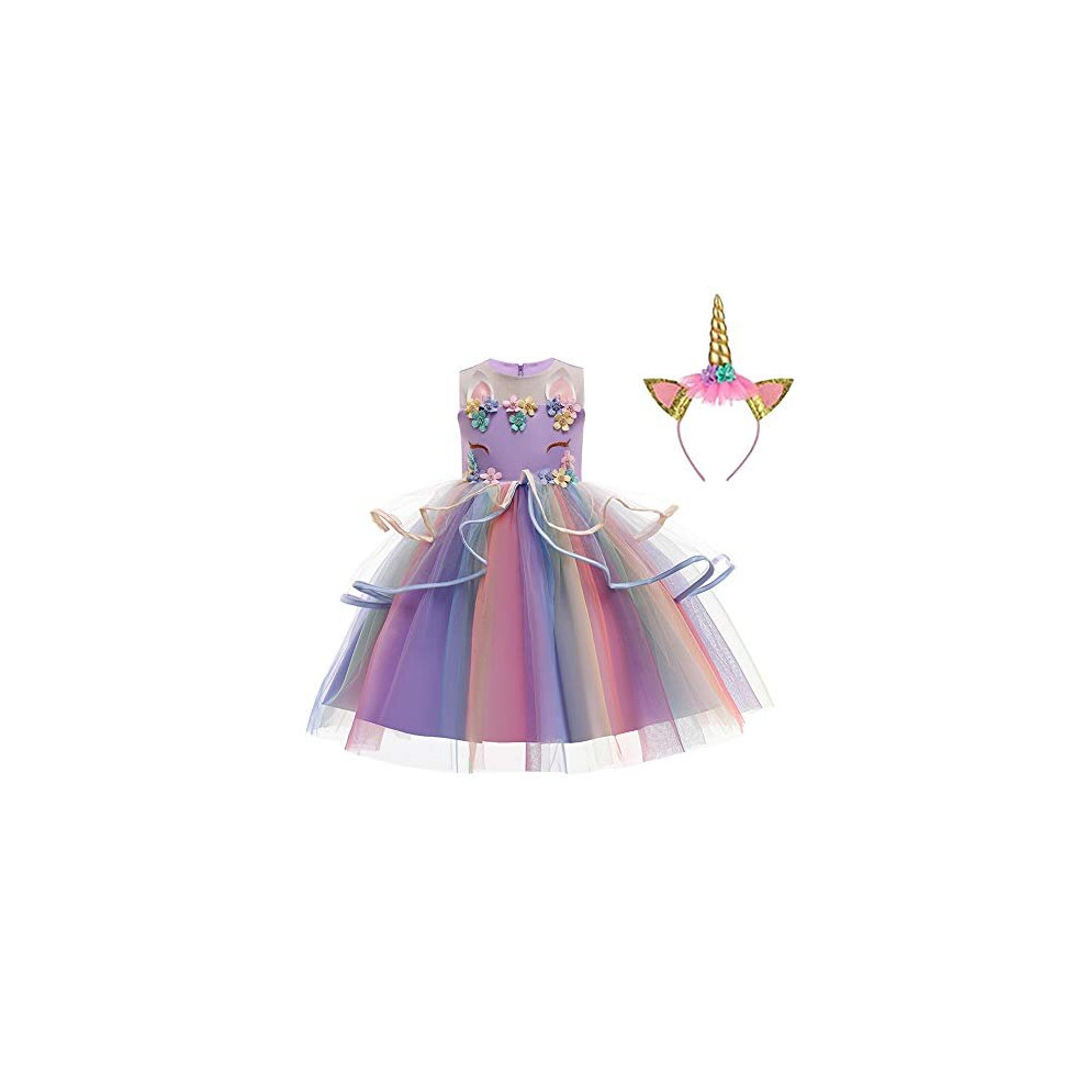 Girls Unicorn Flower Dress Costume Cosplay Princess Birthday Party Dresses Up56 Years100Purple