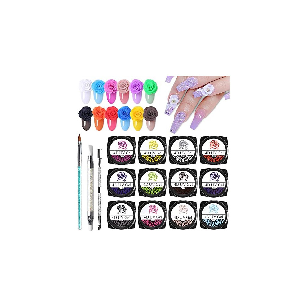 Kalolary Sculpture Carved Nail Gel Set 12 Color Sculpture Carved Gel Nail Polish With 1Pcs Nail Art Sculpture Pen 1Pcs Doubleended Nail Cuticle Pusher Cutter