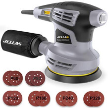 Orbital Sander Jellas 125MM 13000RPM 6 Variable Speed Orbit Sander 12 Pcs SandpapersDust Collection Bag 360Rotating Sanding Base Plate Electric