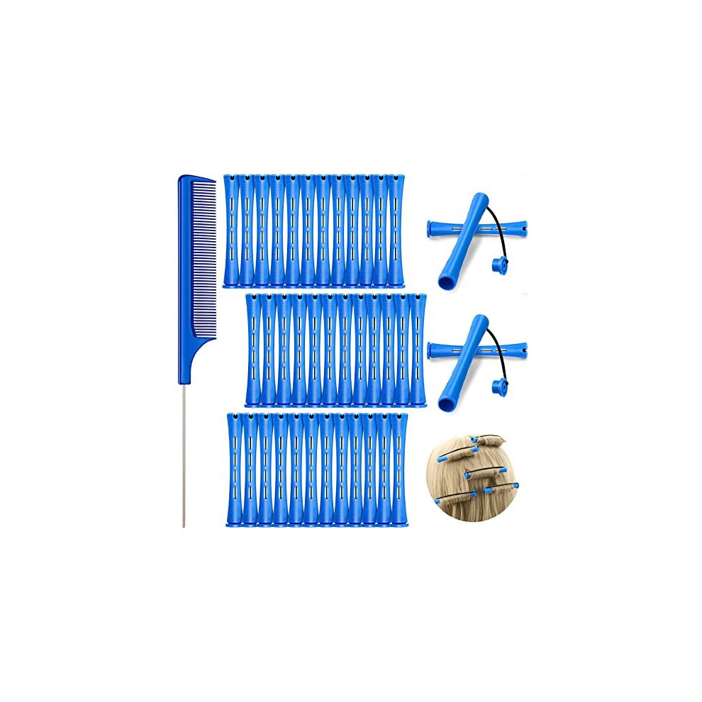36 Pieces Cold Wave Rod Hair Perm Rods Hair Rollers Perming Rods Curlers with Steel Rat Tail Comb for Hairdressing Styling Blue035 Inch