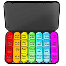 Doruimi 28-Compartment Weekly Pill Organizer: 7-Day, 4 Doses/Day, Large Capacity, Moisture-Proof, Portable Black Case