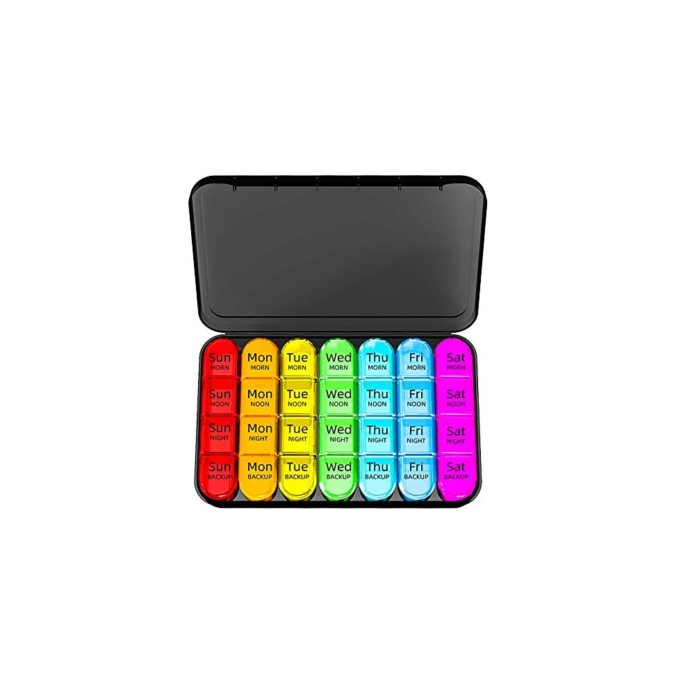 Doruimi 28-Compartment Weekly Pill Organizer: 7-Day, 4 Doses/Day, Large Capacity, Moisture-Proof, Portable Black Case