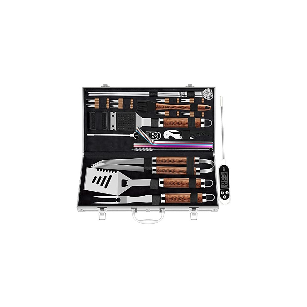 26pcs Extra Thick Stainless Steel Grill Tool Set for Men Heavy Duty Grilling Accessory Kit for Backyard BBQ Utensils Gift Set with Meat Thermometer in