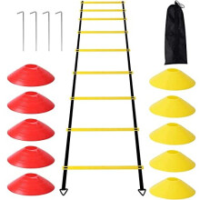 YSBER Agility Ladder Football Training Set - 6m Heavy Plastic Ladder with 10 Disc Cones and 4 Nails for Football, Tennis & Boxing Training