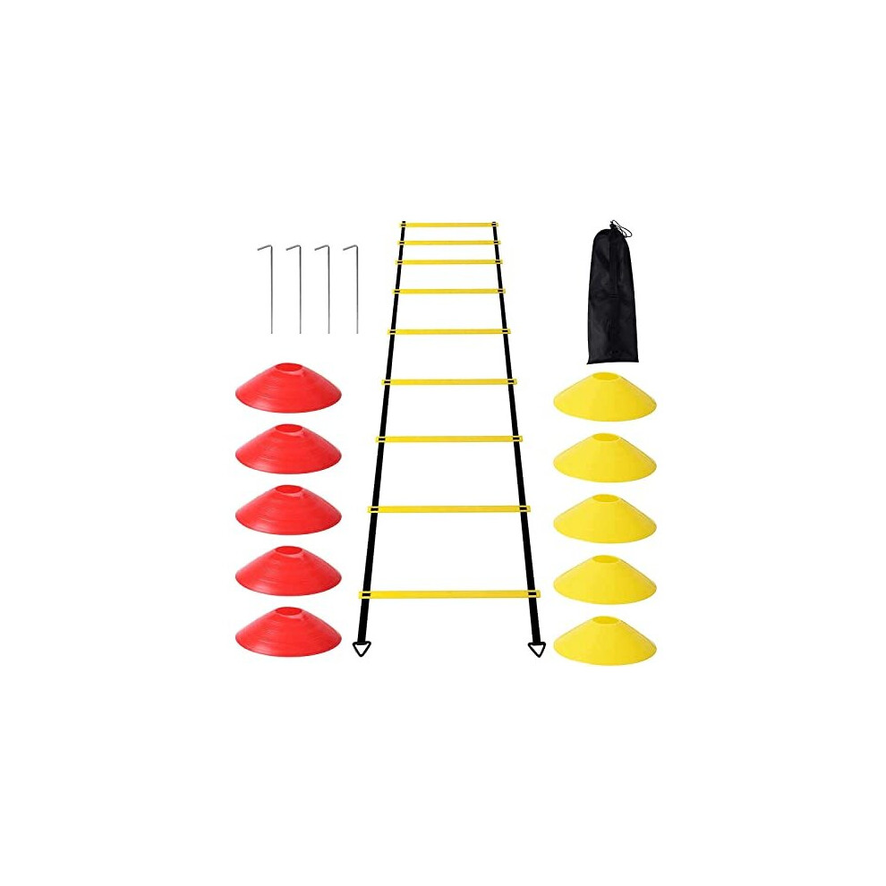 Agility Ladder Football Training Equipment Set 6M12Heavy Plastic Ladder10 Disc Cones and 4 Nail Used for Football Training Tennis and Boxing Training