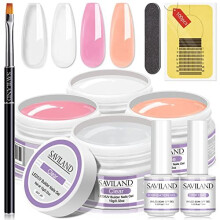 Builder Nail Gels Nail Kit 4 Basic Colors Nail Extension Gel Kit Clear White Nudes Pink Nail Strengthen Gel with Nail Brush 100Pcs Nail Forms for