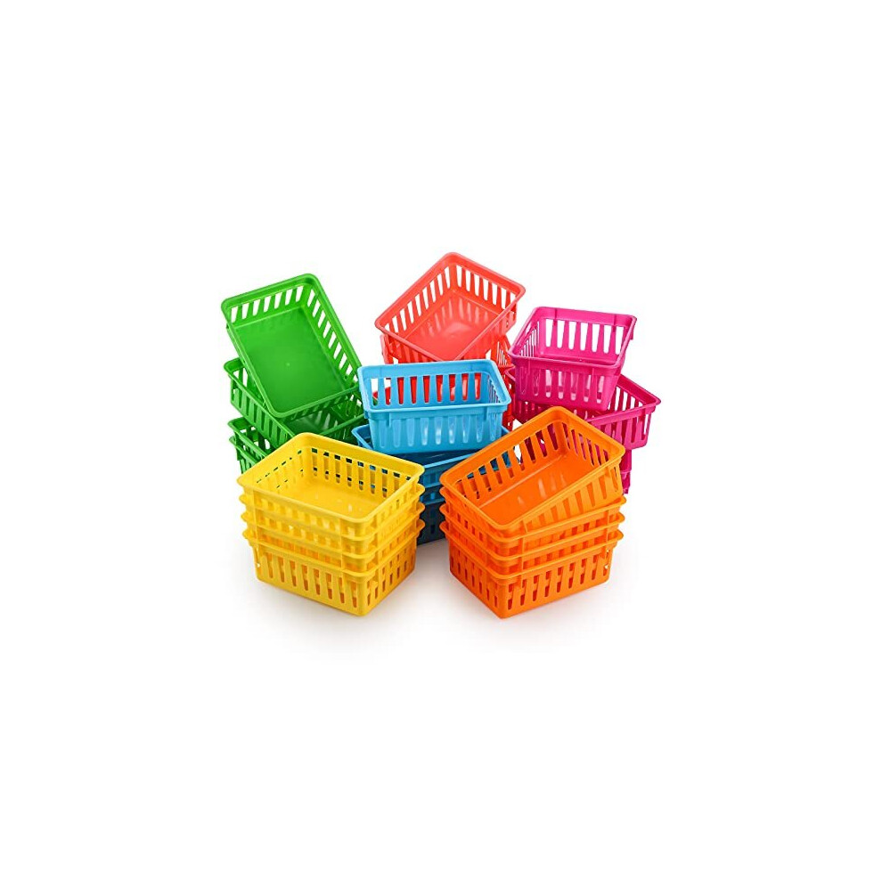 24 Pack Classroom Storage Baskets Small Plastic Baskets for Organizing Colorful Storage Trays Crayon Pencil Containers Organizer Bins for Desk Drawer
