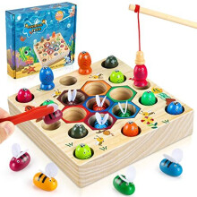 Wooden Fishing Game Toys Gifts for 2 3 4 Year Old Boy Girl 2in1 Magnetic Fishing Game Wooden Toy Montessori and Motor Skills Educational Suitable for