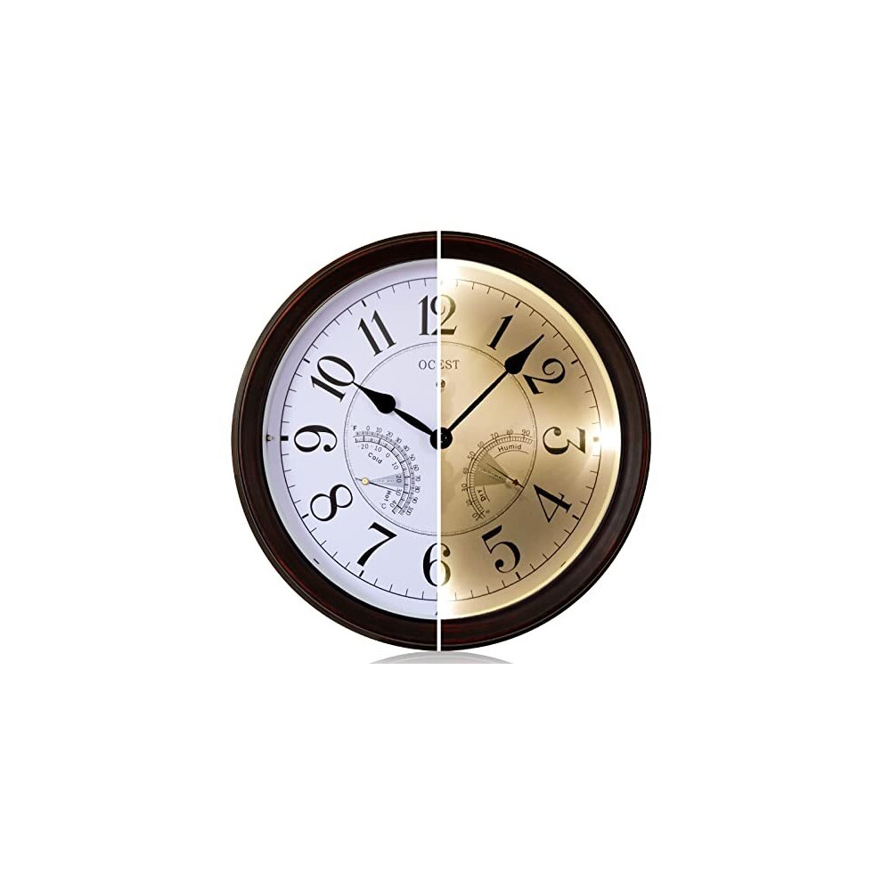 14 Inch Luminous Garden Clock Large Waterproof Outdoor Indoor Night Light Up Wall Clock Battery Operated Weather with Thermometer Hygrometer for