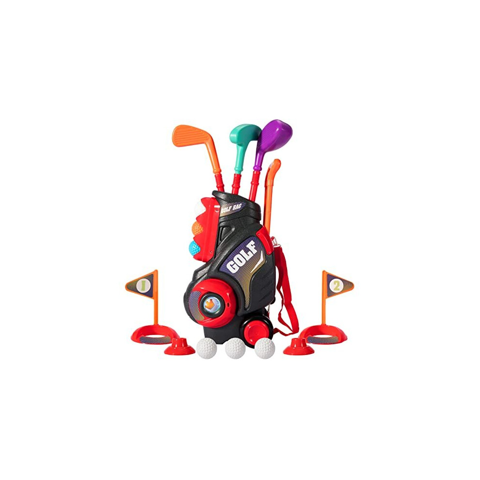 Golf Toy Set for Kids Toddlers Golf Clubs Set Garden Games Outdoor Indoor Sports Toys 6 Balls 3 Golf Clubs 2 Practice Holes Golf Suitcase Educational