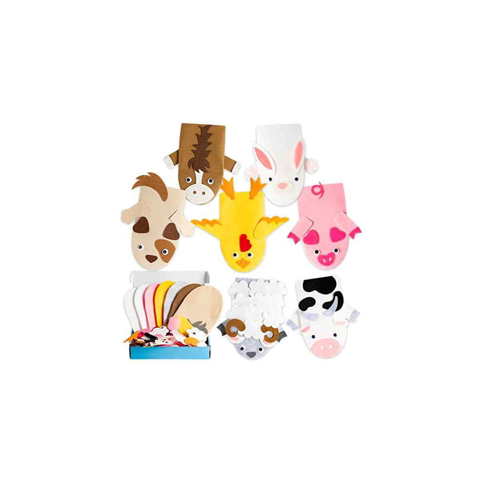 7PCS Farm Animal Hand Puppet Making Craft Kit for Kids Toddlers DIY Art Craft Felt Party Supplies Role Play Toys Puppets Show Sock Puppet Theatre for