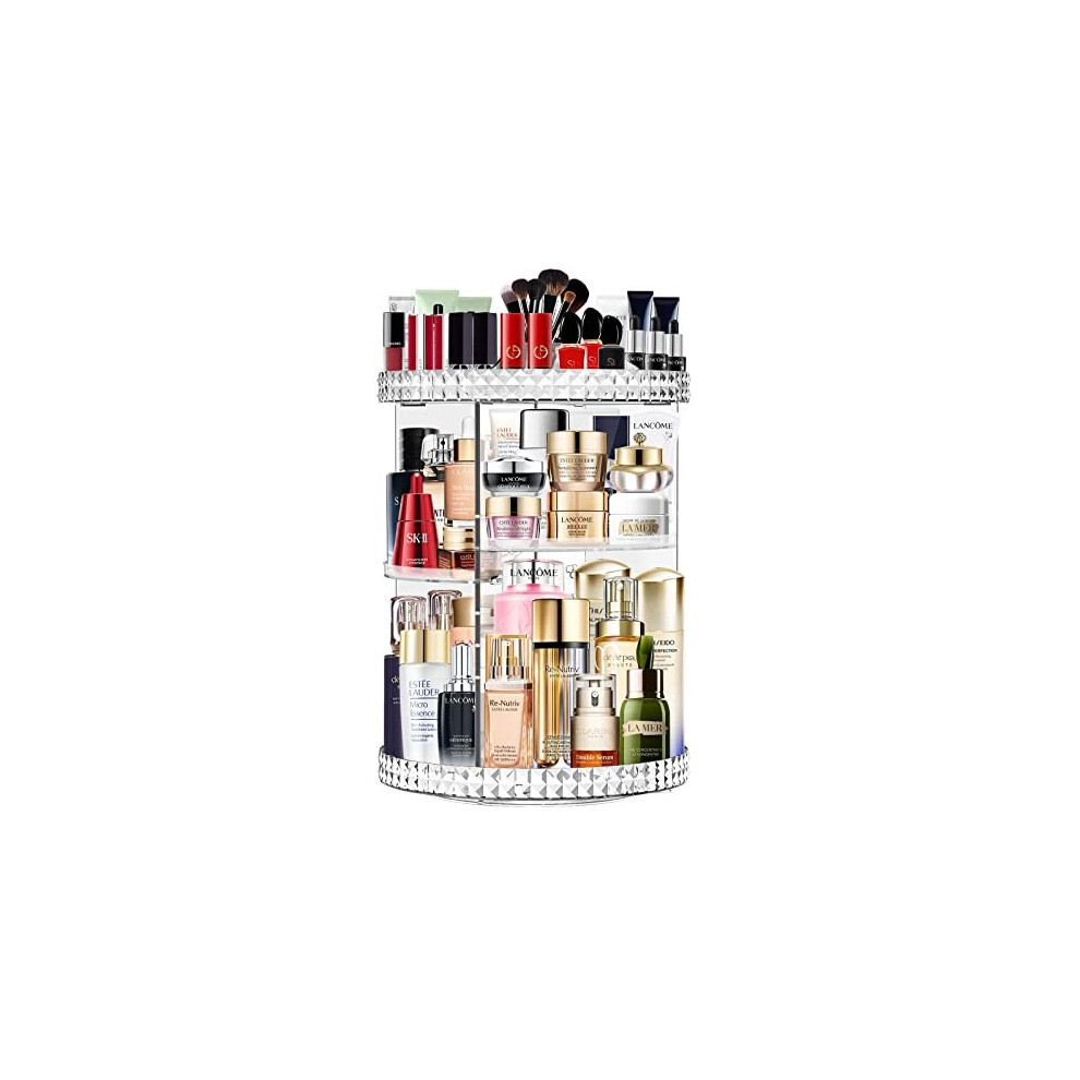 360 Degree Rotating Acrylic Makeup Organiser Adjustable Cosmetic Storage Skincare Makeup Spinning Holder Lipsticks Brushes Perfume Display Stand Box