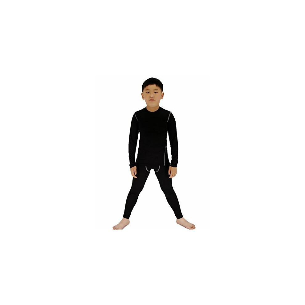 Kids Boys Ski Base Layer Thermal Underwear Long Sleeve Top and Leggings Set Compression Athletic Shirt Tights Black 7