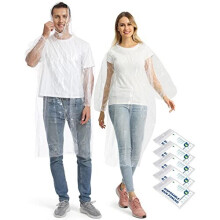 Disposable Rain Ponchos 5 Pack Emergency Raincoats Waterproof Ponchos Transparent Lightweight Rain Coats with Drawstring Hood and Elastic Cufffor