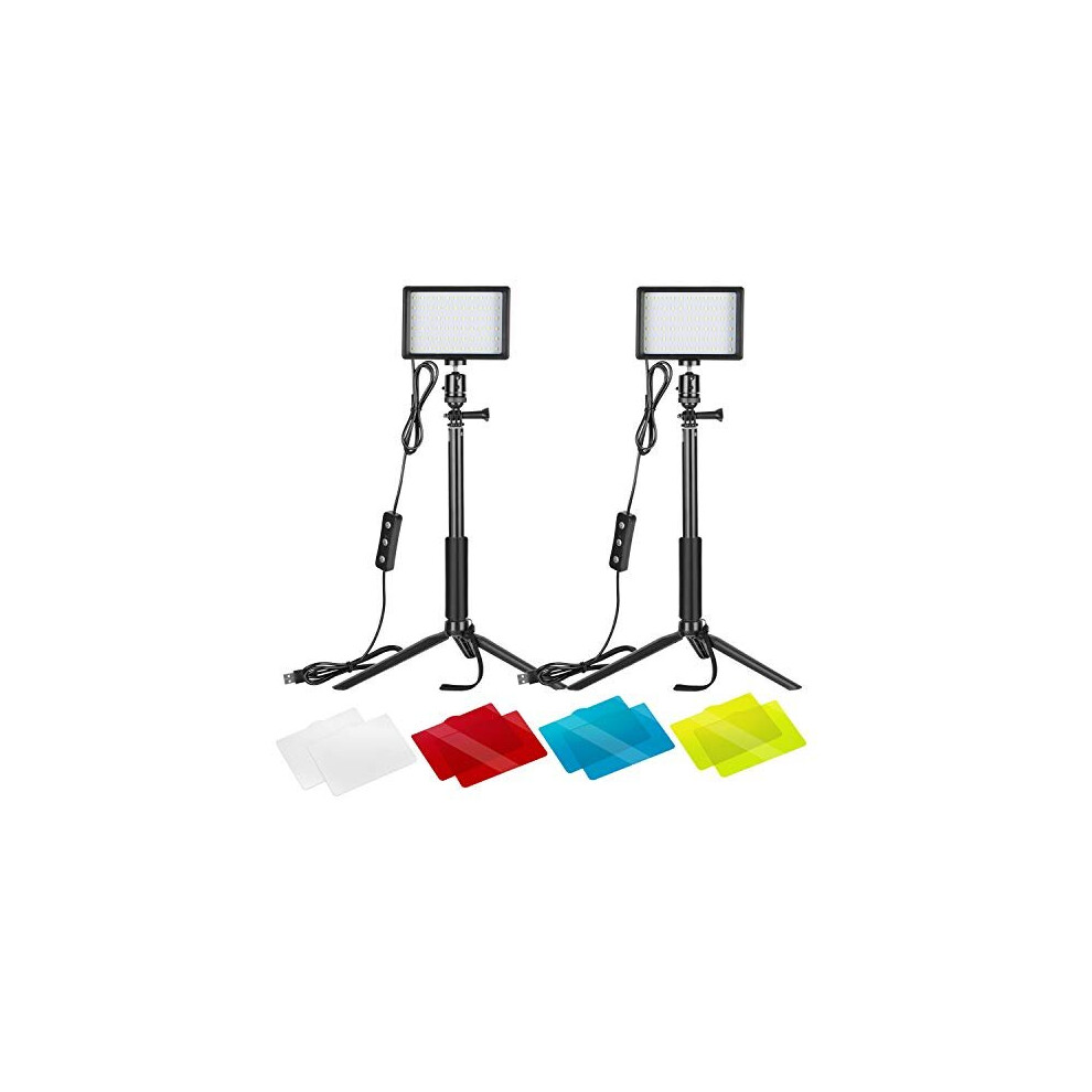 Dimmable 5600K USB LED Video Light with Pro Adjustable Tripod Stand and Color Filters 2Pack for TabletopLowAngle Shooting ZoomVideo Conference