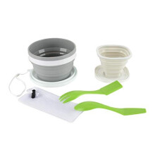 XLarge Camping Dinner Set Portable Silicone 950ML Collapsible Bowl300ML Travel Folding CupMug with Lid and Cutlery Set for OutdoorHikingPicnic