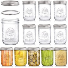 12 Pack Mason Jars with Lids 16 oz Wide Mouth Canning Glass Jars