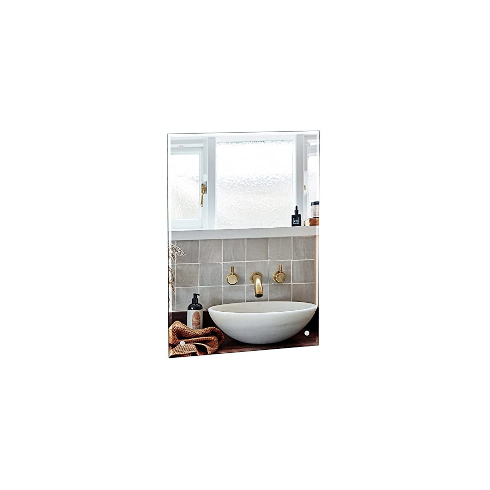 60 x 45cm Frameless Bathroom Mirror Rectangle Wall Mounted Mirror with Polished Edge PreDrilled Holes Best for Bathroom Dressing Room Bedroom Living