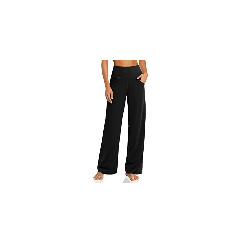 Women Bootcut Lounge Trousers High Waist Stretch Workout Yoga Pants with Pockets Loose Bootleg Sports Gym Leggings Casual Tracksuit Running Bottoms