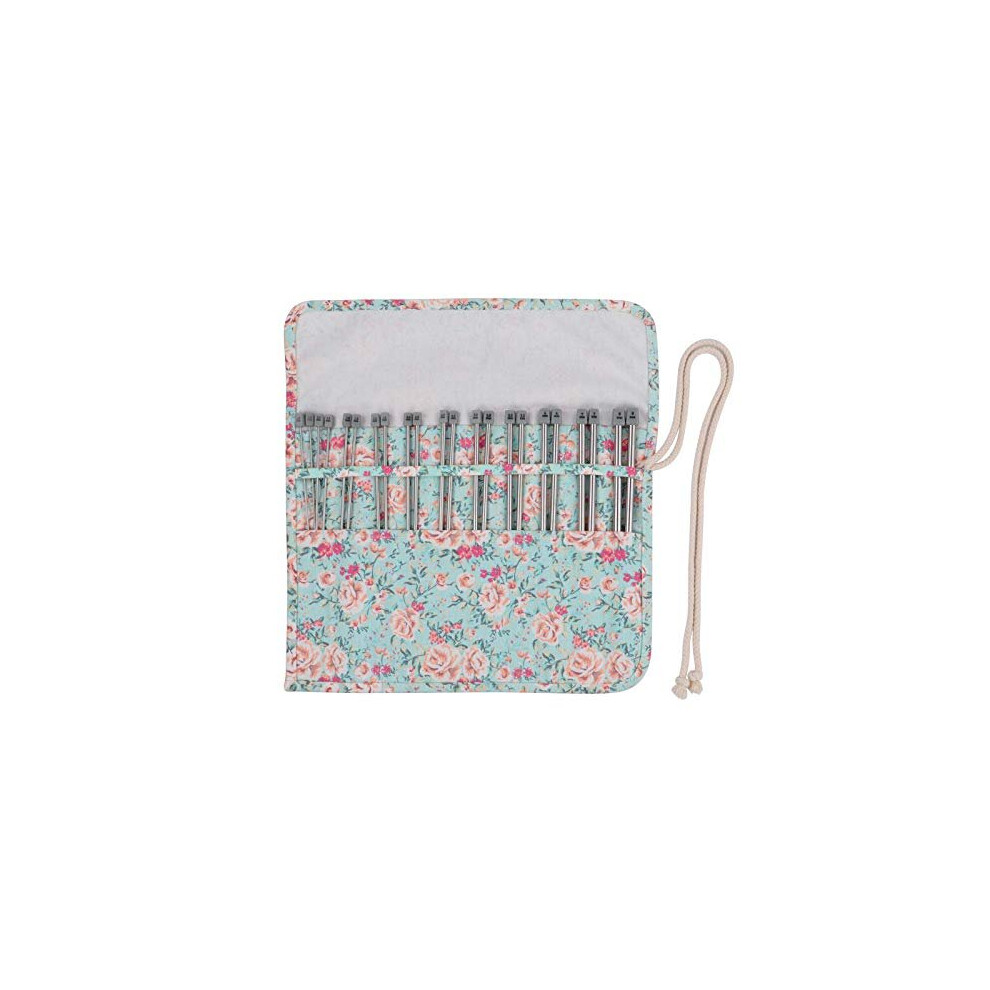 Knitting Needles Set with Roll Bag Straight Single Pointed Knitting Needles Kit 22 Pcs Lightweight Metal Short Knitting Pins and Handy Storage Bag 20