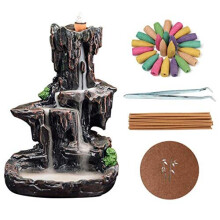 Waterfall Mountain Backflow Incense Holder Resin Incense Burner Incense Cones Holder Home Decor Gifts with 120pcs Incense Cones