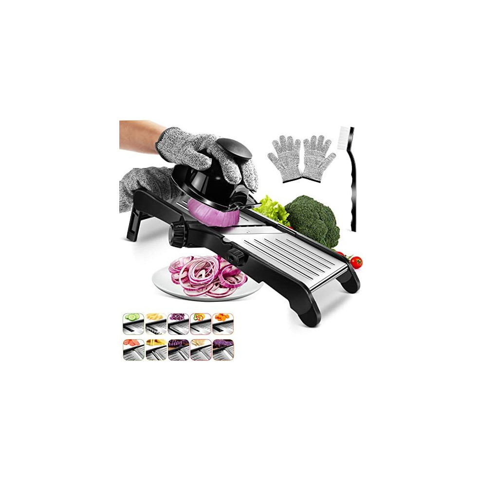Mastertop Adjustable Mandoline Slicer Upgraded Professional Vegetable Slicer For Potato Cabbage Onion Fruits Stainless Steel Kitchen Mandolin Slicer With Gloves