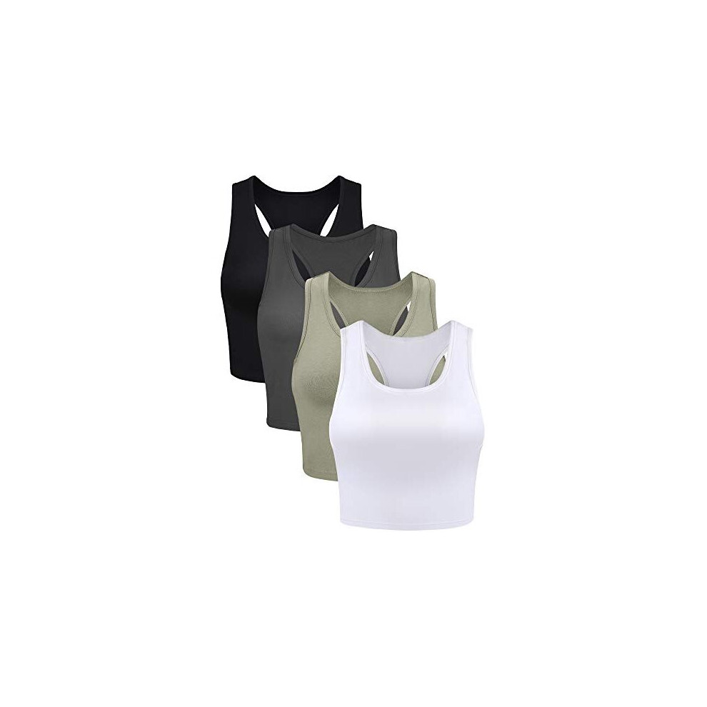 4 Pieces Basic Workout Crop Tank Tops Sleeveless Racerback Sport Tank Top for Women Yoga Running Black Charcoal Gray Olive Green WhiteMedium