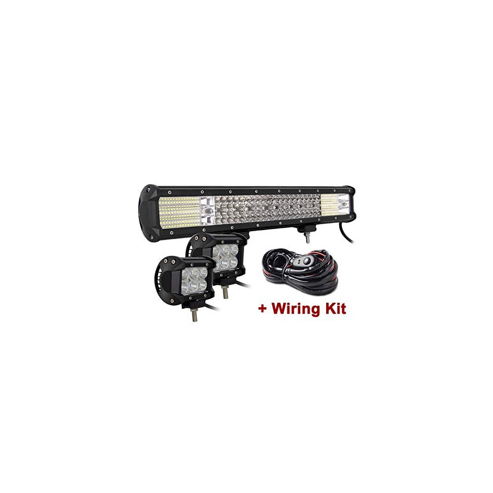 Quad Row 20 inch 510W LED Light Bar IP67 Waterproof Off Road Led Bar Flood Spot Combo Beam for Truck ATV 4x4 2 x 18W 4 inch Flood LED Pods Work Light