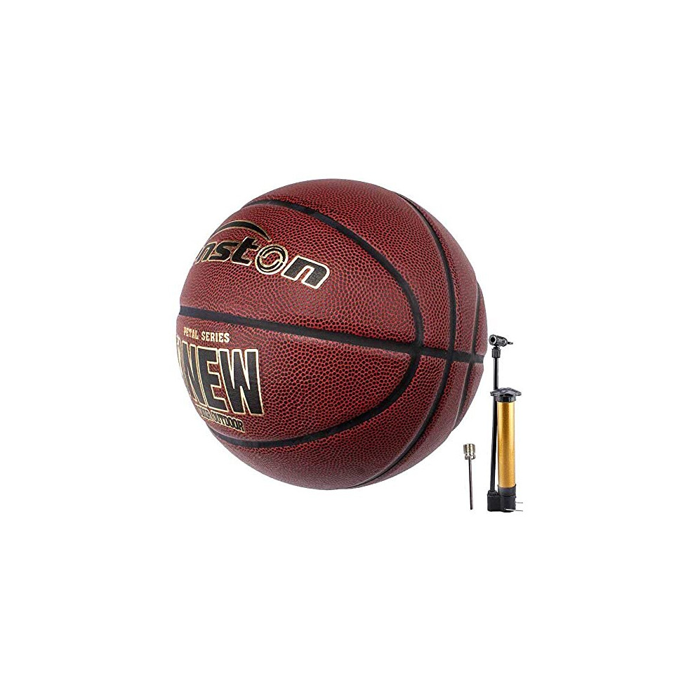 Basketball Size 7 with Pump PU Leather Game Basket Ball for Indoor Outdoor Training Learner Basketballs Brown
