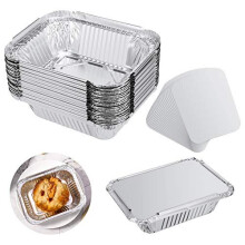 30 Packs Small Disposable Aluminum Container Pans Foil Trays with Lids for Baking Cooking Storing and Freezing 51 Inches x 4