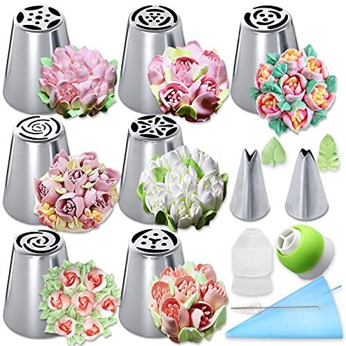 Amazon.com: JAYVAR 27 Russian Piping Tips, Piping Bags and Tips Set, 12  Flower Frosting Tips Nozzles for Cake Decorating, Baking Supplies for  Cupcake Cookie, 2 Leaf Piping Tips 2 Couplers 11 Pastry