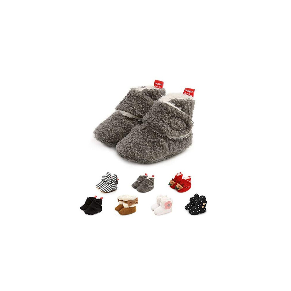 Baby Booties Baby Boys Girls Soft Bottom Nonslip Booties Cozy Fleece Winter Thermal Newborn Infant First Walking Shoes Unisex Baby Shoes T6 Grey 1218