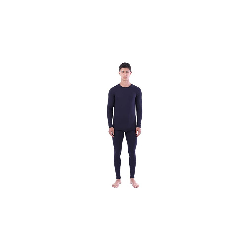 Mens Thermal Underwear Set Winter Warm Fleece Long Sleeve Top and Long Johns Bottoms Base Layer Navy