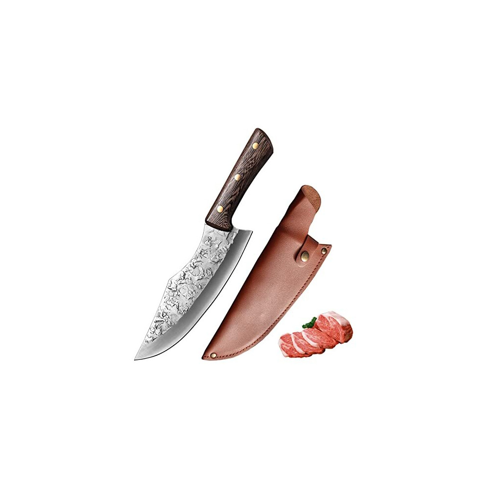 8 Inch Chefs Knife Handmade Forged Kitchen Knives Multifunctional High Carbon Stainless Steel Cooking Knife with Leather Sheath and Full Tang Wenge