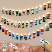 50 LED Photo Clip Fairy Lights USB Plug in Remote Control with 8 Modes Photo Peg Fairy Lights with 30 Clips 10 Nails Hanging String Photo Frames