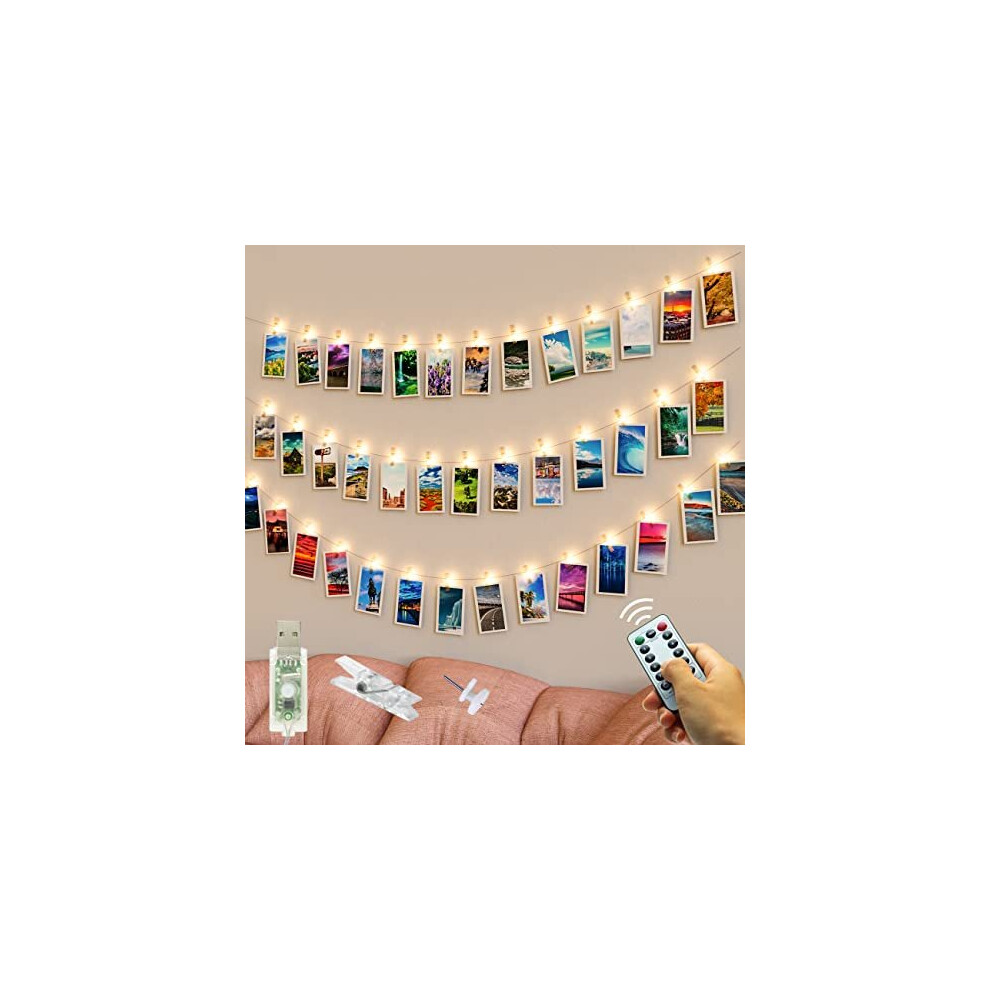Slochi 50 Led Photo Clip Fairy Lights Usb Plug In Remote Control With 8 Modes Photo Peg Fairy Lights With 30 Clips 10 Nails Hanging String Photo Frames