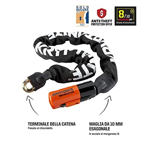 Kryptonite Unisexs Evolution Chain Lock BlackOrange 10mm x 90cm 1